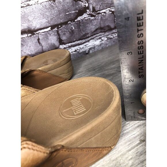 Fitflop Camel Tan Leather Flip Flop Wobble Board Sandals Women’s Sz 10M US/42EU - Picture 10 of 16